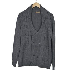 Zara Man Knit Cardigan Sweater Shawl Collar Button Down Gray Cable Knit XL